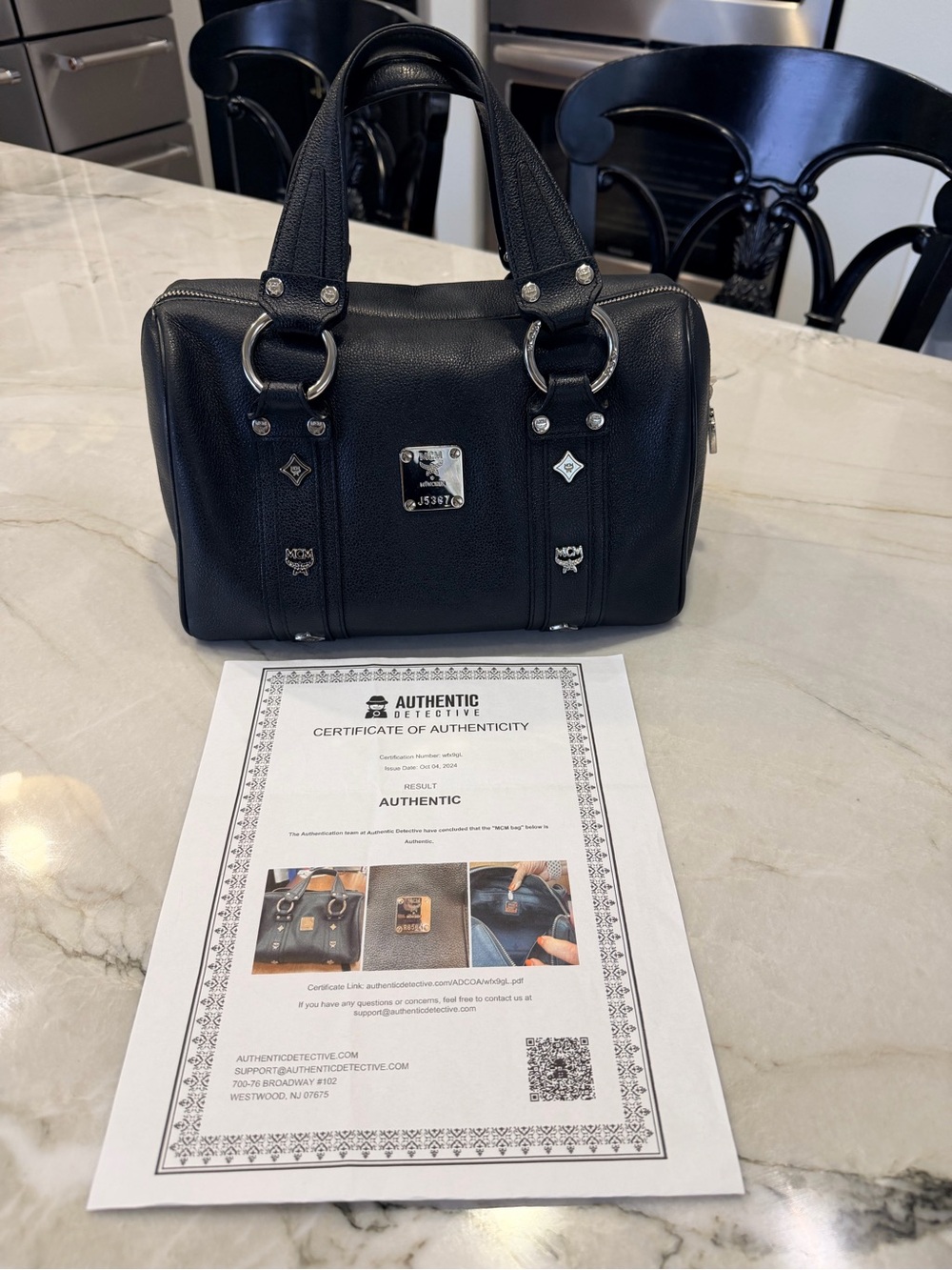 MCM Black Leather Duffel Satchel with Silver Hardware - Picture 6 of 10